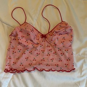 Mesh cherry crop top
